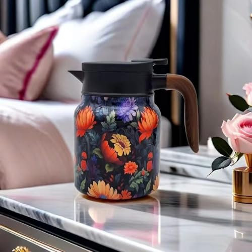 Termo Vintage Floral Pattern Tea Thermos - Bolsa Agua Caliente, Termo Cafe Para Llevar, Bolsa De Agua Caliente, Termo De Cafe (Naranja,Mango de PVC de 1L)