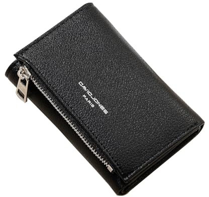 David Jones - Porte-Monnaie Femme Simili Cuir - Porte-Cartes Petit Portefeuille Cuir synthétique PU - Poche à Billets et Pièces - Noir
