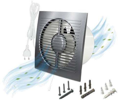H&C VENT Ø 150mm Badlüfter mit Stecker mit Schalter -1,5m │ Bad Ventilator IPX4 20W 200m³/h 40dB │ Abluftventilator Für Badezimmer Küche Garage Gewächshaus Growzelt WC Fan│ Lüfter Wand Decke Fenster