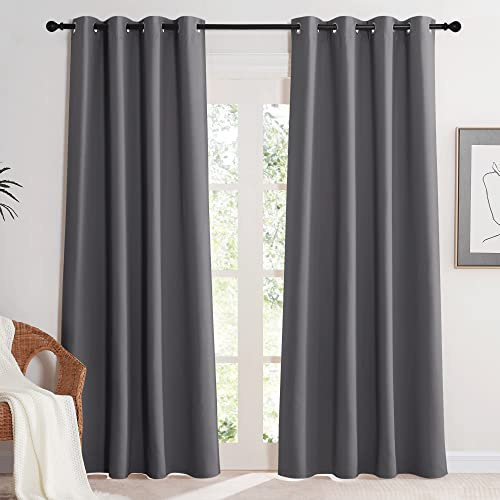 KGORGE Dicke Vorhänge Hitzeschutz Verdunkelungsvorhang Grau Gardinen Blickdicht 2er Set 200 x 140 cm(HxB) Tür Innen Wohnzimmer Vorhänge mit Ösen Blackout Curtain