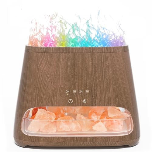 SALKING Aroma Diffuser mit Salt Range Pakistan Leuchte, 7 Farben LED Flammeneffekt Diffusor für ätherische Öle, Ultraschall Aromatherapie Luftbefeuchter, Automatisch Abschalten, BPA-Frei, 150ml