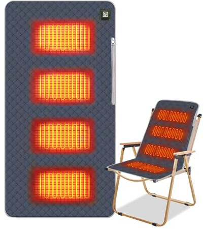 BigKing Coussin chauffant électrique, chauffant, 45 x 90 cm, ultra doux, pour chaises de camping, avec 3 niveaux de chauffage, portable, USB 5 V, pour activités de plein air (gris-bleu)