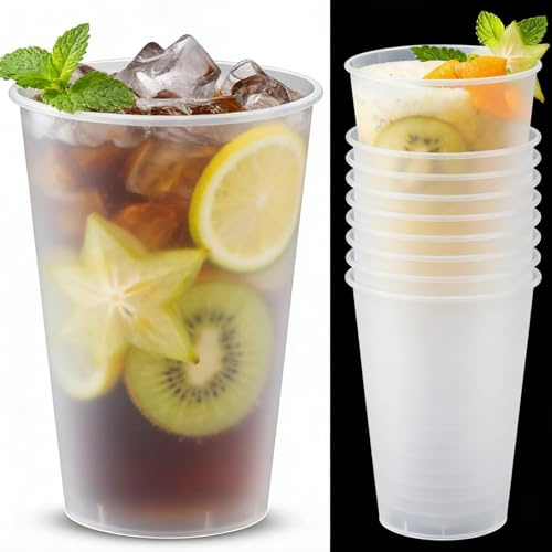 LANSKYLAN 50 Stück Becher Plastik Cups 360ml Plastikbecher Wiederverwendbare Trinkbecher PP Plastik Sektgläser Hartplastik Becher Bruchsichere für Hausparty Geburtstag Getränke Hochzeit