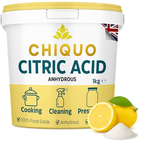 Chiquo Citric Acid 1kg Bucket - Anhydrous & 100% Food Grade - E330 | GMO-Free & Vegan | Natural Descaler & Cleaner | For Cleaning, Cooking, Bath Bombs & Preserving