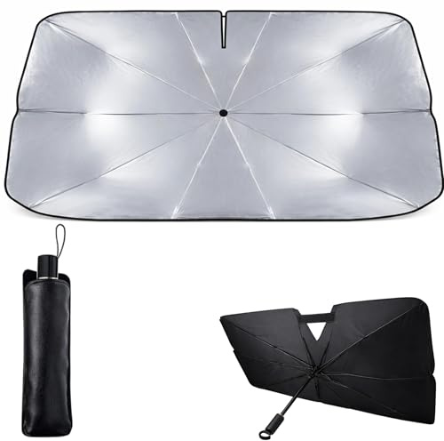 Parasol Coche Delantero Plegable – Protector Solar Parabrisas Anti Calor UV para Auto, Sombrilla Parasol Interior Vehículo, Protección Sol Verano, Accesorios Coche Compatible SUV Berlina. (140X75)