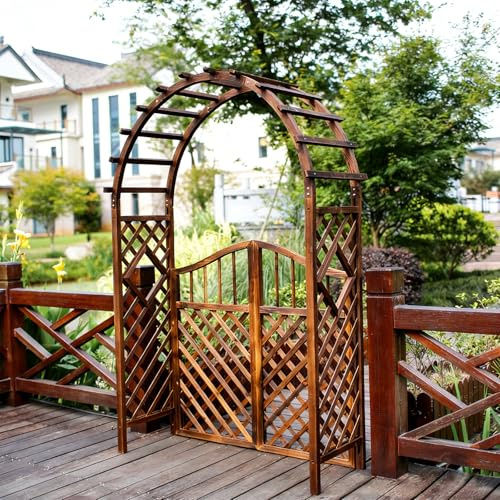 Wetsfgdg Rosenbogen aus Holz Rankhilfe für Kletterpflanzen,Torbogen Pergola mit Rankgitter,wetterfestes Spalier Rosenbogen für Garten,Hochzeit,PartyEinfache Montage(120x50x217cm-Torbogen und Tür)