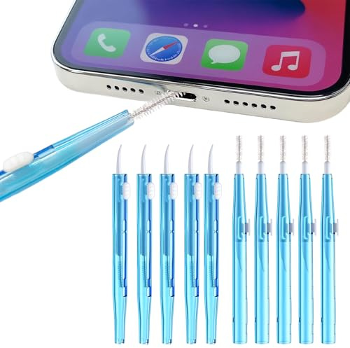 10 Piezas Kit de Limpieza de Teléfono Celular, Limpiadores de Puerto Carga, Cepillo de Limpieza para Teléfono Móvil, Mini Cepillo para Orificios para Limpiezas de Móvil, Teléfonos, Auriculares (Azul)