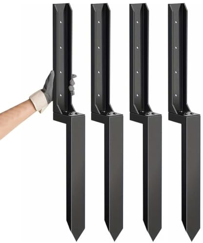 4 Pack Fence Post Anchor Repair Spike Kit,Heavy Duty Metal Fence Post Nails | Fixer Anchor Ground Spike for Repair Tilted or Broken Wooden Fence Posts,No Dig Support Fixer with Screws