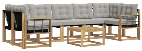 vidaXL Outdoor-Sofagarnitur mit Kissen 8 pcs Weiß und Hellgrau, Akazienholz Garten Sofa Set, modernes Möbel, langlebige Terrasse Sitzgelegenheiten, Entspannung für deinen Hinterhof