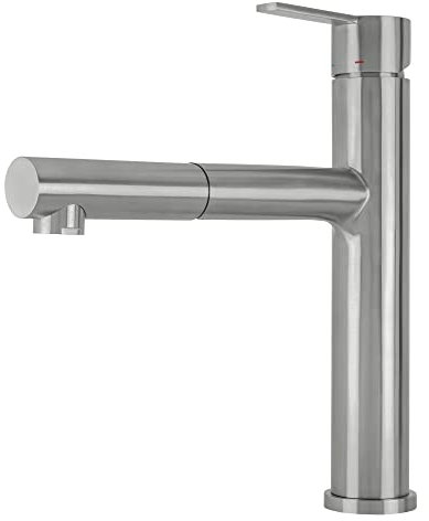 Mizzo Edelstahl Küchenarmatur mit ausziehbarer Brause - Gebürsteter Wasserhahn Küche - Leicht zu installieren - Trinkwasser zertifizierte Spültischarmatur - silber Hochdruck Mischbatterie