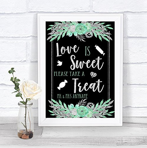 Black Mint Green & Silver Love is Sweet Take A Treat Candy Buffet Wedding Sign Print