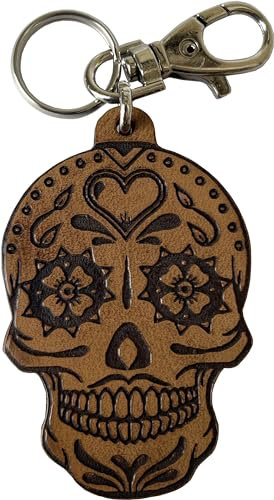 Porte-clés Tête de Mort Gravé en Cuir Tanné Végétal - Etabeta Artigiano Toscano - Fabriqué en Italie (Cœur)
