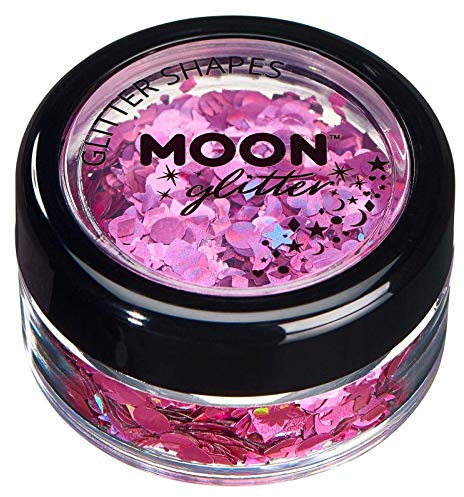 Paillettes en formes Holographiques par Moon Glitter (Paillette Lune) - 100% de paillettes cosmétique pour le visage, le corps, les ongles, les cheveux et les lèvres - 3g - Rose