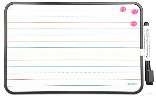 Scribble Mini tableau blanc effaçable à sec Format A4 Ligné d'un côté, magnétique uni de l'autre Petit tableau blanc portable pour écrire et apprendre avec marqueur et gomme