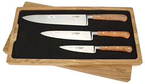 Laguiole en Aubrac Kochmesser Küchenmesser Set 3-teilig - Griff Wacholder Holz - Geschmiedete Qualität