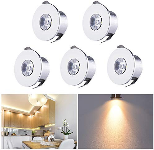 Audor LED Einbaustrahler 5er Set, 1W, Warmweiß, Aluminium, Modern, Wohnzimmer, Küche, Bad, Büro, Schlafzimmer, Esszimmer, Flur, Tagungsraum
