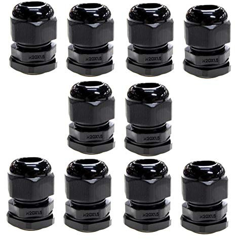 10 Pack Black M20 20mm TRS Stuffing Compression Glands for 6-12mm Cable, Waterproof IP68 with Locknut and Washer