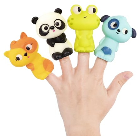 B. toys - Pinky Pals - Katze, Panda, Hund, Frosch - 4 Fingerpuppen - Tierische Fingerpuppen - Katze, Panda, Hund, Frosch - Wasserdichtes Baby-Badespielzeug - 10 Monate +