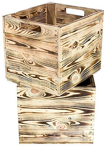 Kontorei geflammte/gebrannte Holzkiste für Kallax Regal 33cm 37,5cm 32,5cm 2er set Obstkiste Kiste Box