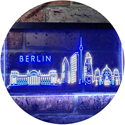 ADVPRO Berlin City Skyline Silhouette Dual Color LED Barlicht Neonlicht Lichtwerbung Neon Sign Weiß & Blau 300 x 210mm st6s32-i3273-wb