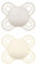 MAM Perfect Schnuller 0-2 Monate (2 Stück), dünnere und weichere Babyschnuller mit selbststerilisierender Reiseetui, Neugeborene Essentials, Creme/Weiß (Designs können variieren)