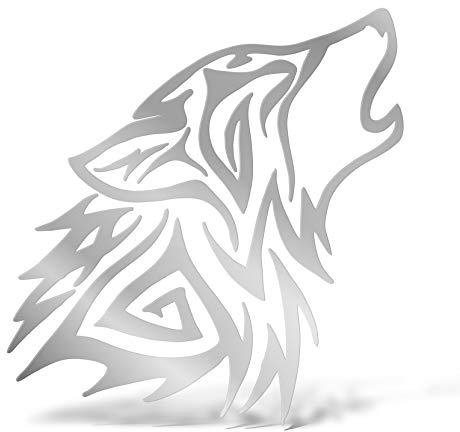 Erreinge Aufkleber Stammes- Wolf Silber Recht Schriftzug In PVC-Wandwand-Aufkleber für Helm Auto Moto Camper Laptop - 12 Cm