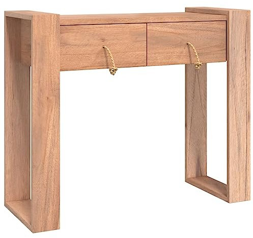 vidaXL Teak Massiv Konsolentisch mit 2 Schubladen Konsole Sideboard Beistelltisch Flurtisch Ablagetisch Wandtisch Schminktisch 90x35x75cm
