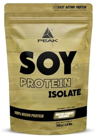 PEAK Soja Protein Isolat - 750g Geschmack Salted Peanut Caramel I 25 Portionen I Pulver I Proteinquelle: Soy, pflanzliches Eiweiß I GMO - free I hoher EAA Gehalt I Muskelaufbau I glutenfrei