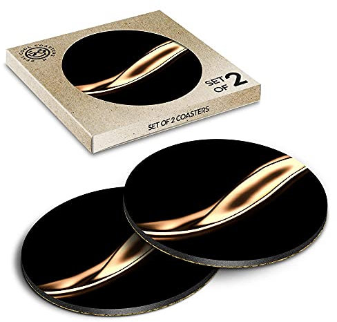 2 x Eco Boxed Cork Coasters - Liquid Gold Black Art Deco Drink Cup Mug Glass Table Mat #3420