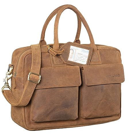 STILORD 'Carlo' Große Umhängetasche Leder Lehrertasche Aktentasche Schultertasche Reise Beruf Freizeit 15,6 Zoll Laptop College Bag Arbeit Büro, Farbe:tan - dunkelbraun