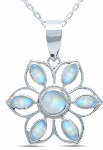 mantraroma echt Silberkette mit Regenbogen Mondstein Edelstein Damen Kettenanhänger 925 Sterlingsilber Halskette Geschenk (AK1-153-04-60)