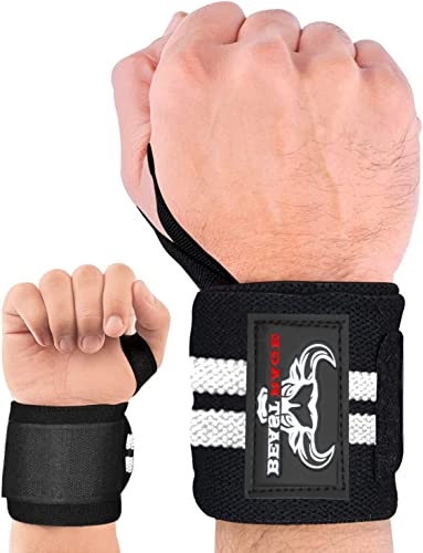 BEAST RAGE Gewichtheber-Handgelenkbandagen Muskelaufbau Leistung Fitness Training Gym Gurte Daumenschlaufe Unterstützung Dehnbare Baumwolle Bandage Bandage Trainingsmanschette (Weiß)