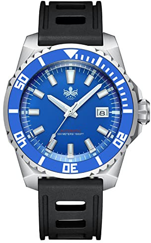 PHOIBOS Leviathan Herren 45MM Automatikuhr 500M Taucheruhr mit schwarzem Kautschukarmband PY032B Blau