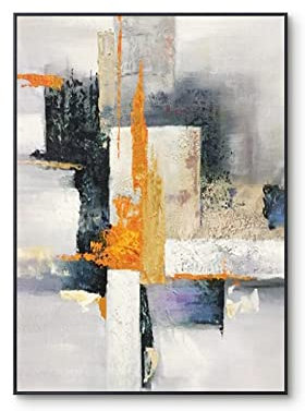 AERK Tableau Peinture Huile sur Toile Grand Format,Art Mural Moderne Extra Large Peinture Murale Originale Géométrie Bloc De Couleur Oeuvre Texturée Peinte À La Main Peintures À l'huile sans Ca