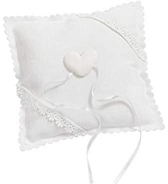 ZauberDeko Ringkissen Hochzeit Herz Weiß Polyester Spitze Trauringe Kissen 14 x 14 cm