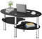 CASART Coffee Tables, Tempered Glass Oval Tea Tables with 2 Shelves, Steel Legs Modern 3 Tiers Cocktail Snack Table for Living Room Bedroom Office (Black)