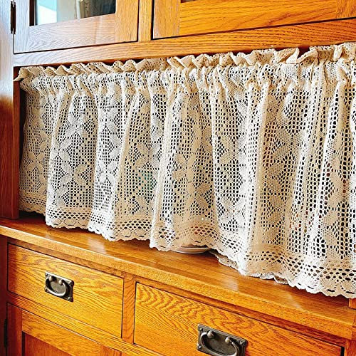 A.Monamour Gardine Scheibengardinen Kurzstores Bauernhaus Beige Baumwolle Häkeln Schmetterling Hohl Gestrickt Spitze Vorhang Kurzgardinen Küchenvorhang Küche Vorhang Fenster Kurz Stores Bistrogardine