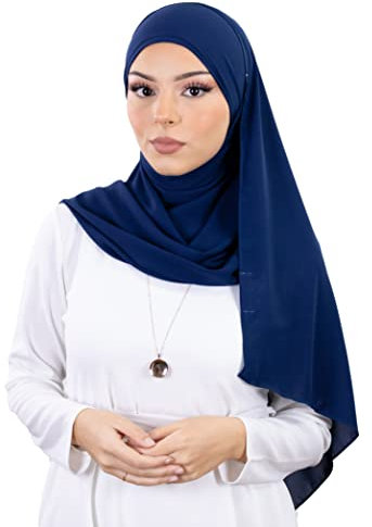Hijab zum Binden aus luxuriösem Crêpe für muslimische Frauen, marineblau
