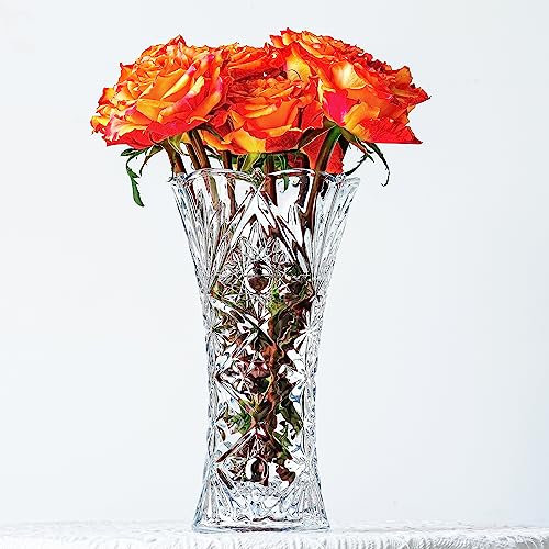 H&D HYALINE & DORA 11.2'' Tall Glass Flower Vase Sunflower Shape Design,Thickened Clear Crystal Glass Vase Gift for Flower Lovers