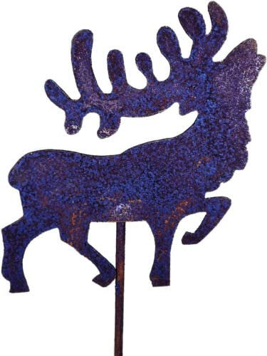 Generisch Edelrost Hirsch Beetstecker 28 x 13 cm (Hirsch 15 x 13 cm Plus 13 cm Stab) Rost Elch Figur Deko GTT HH279