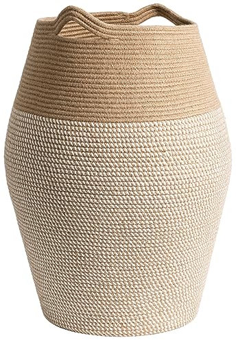 Laundry Hamper Tall Woven Cotton Rope Laundry Basket Dirty Clothes Hamper Kids Curve Laundry Basket Large in Bathroom Laundry Room for Dirty Clothes Towels Storage Toys Storing, 65cm x 45cm