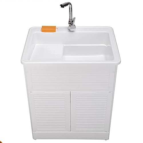Tina de lavandería Lavabo de Servicio Lavabo, Lavabo de Recipiente de baño Piscina de lavandería con Grifo y Tabla de Lavar, Estación de Lavado Independiente Lavabo de Limpieza Lavabo de decantación