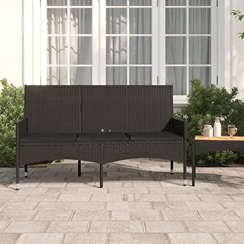BULANED Gartenbank 3-Sitzer mit Kissen, Sitzbank Garten, Sitzbank Outdoor, Balkon Bank, Balkonbank, Parkbank, Schwarz Poly Rattan