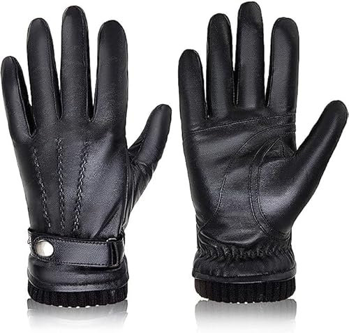 BISON DENIM Gants en Cuir véritable pour Homme de Haute qualité avec Doublure en Laine Chaude Gants en Cuir pour Smartphone Fonction Tactile Automne et Hiver
