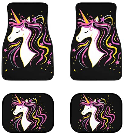 4-Teilig Auto Fußmatten Weißes Einhorn Fussmatten Set Allwetter Autoteppich Matten rutschfest Automatten Universal Für SUV Kombi Auto