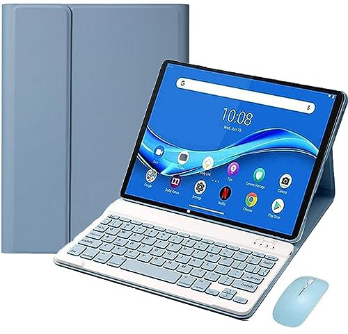HEUCYL Funda De Teclado para Xiaomi Pad 5/5 Pro 11 Pulgadas 2021, Teclado Español Ñ Bluetooth Magnético Desmontable con Ratón, Soporte Ajustable Funda De Cuero PU Portátil Ligera,Fog Blue