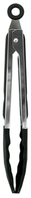 Fackelmann Stainless Steel Kitchen Tongs, with Locking Function, Scallop/Clam Shell Silicone Function Head, TPR Handle, 27cm, Silver & Black