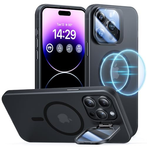 ONOFSO Cover iPhone 14 Pro, Protezione Anti-Caduta di Grado Militare,Compatibile Con la Ricarica Wireless MagSafe,Custodia Magnetica Ultra Sottile Antiurto da 6.1 Pollici, Serie Stand.Nero.
