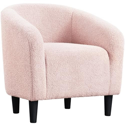 Yaheetech Tub Chair, Fuzzy Accent Armchair Sherpa Fabric Club Chair Boucle Barrel Chair Upholstered for Living Room Office Reception Cafe Bar, Pink