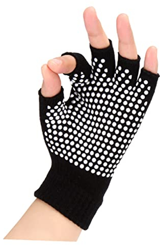 POPETPOP Non-slip Half Finger Gloves Cotton Knitted Yoga Workout Gloves for Fingerless Sports Use